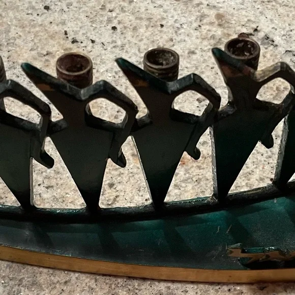 Vintage enamel brass Hanukkah menorah made in Israel REG. DES. 1734